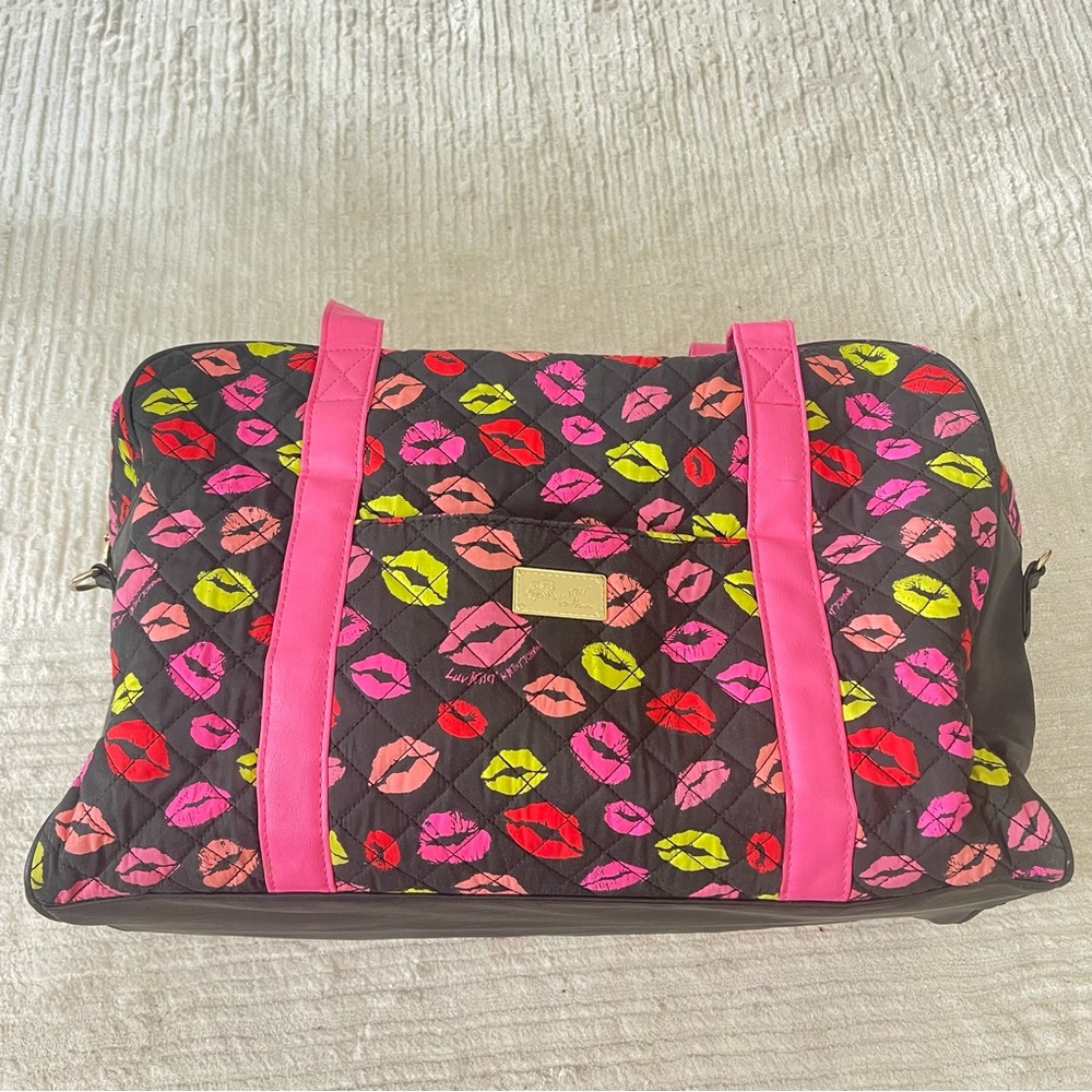 Betsey Johnson Kiss Pink & Lime Weekender Duffel